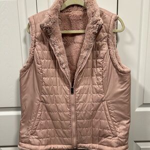 Pink Quilted Vest with Faux Fur Lining